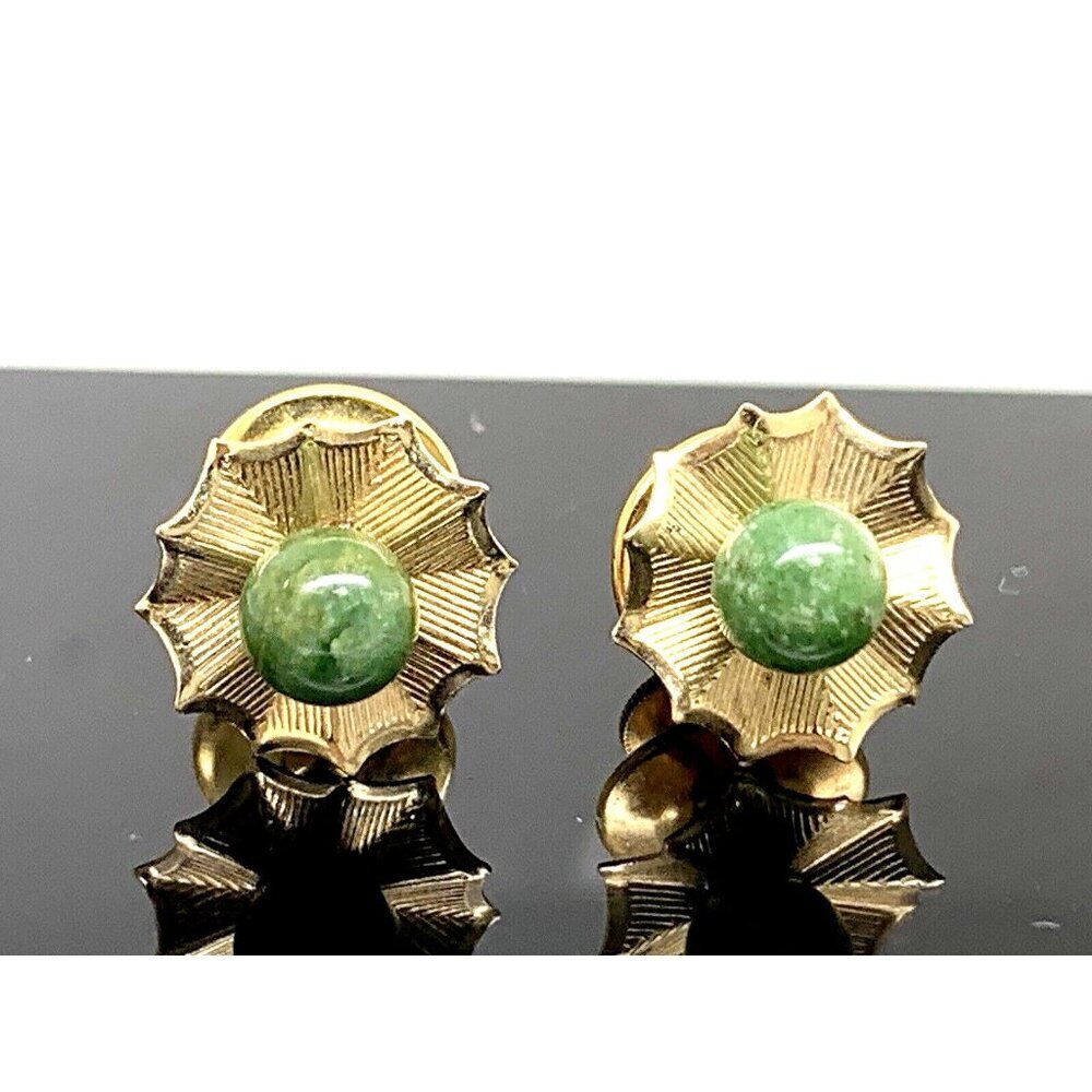 Earrings Pendant Set 14k Yellow Gold Green Gemstone 6mm Women's Estate Jewelry